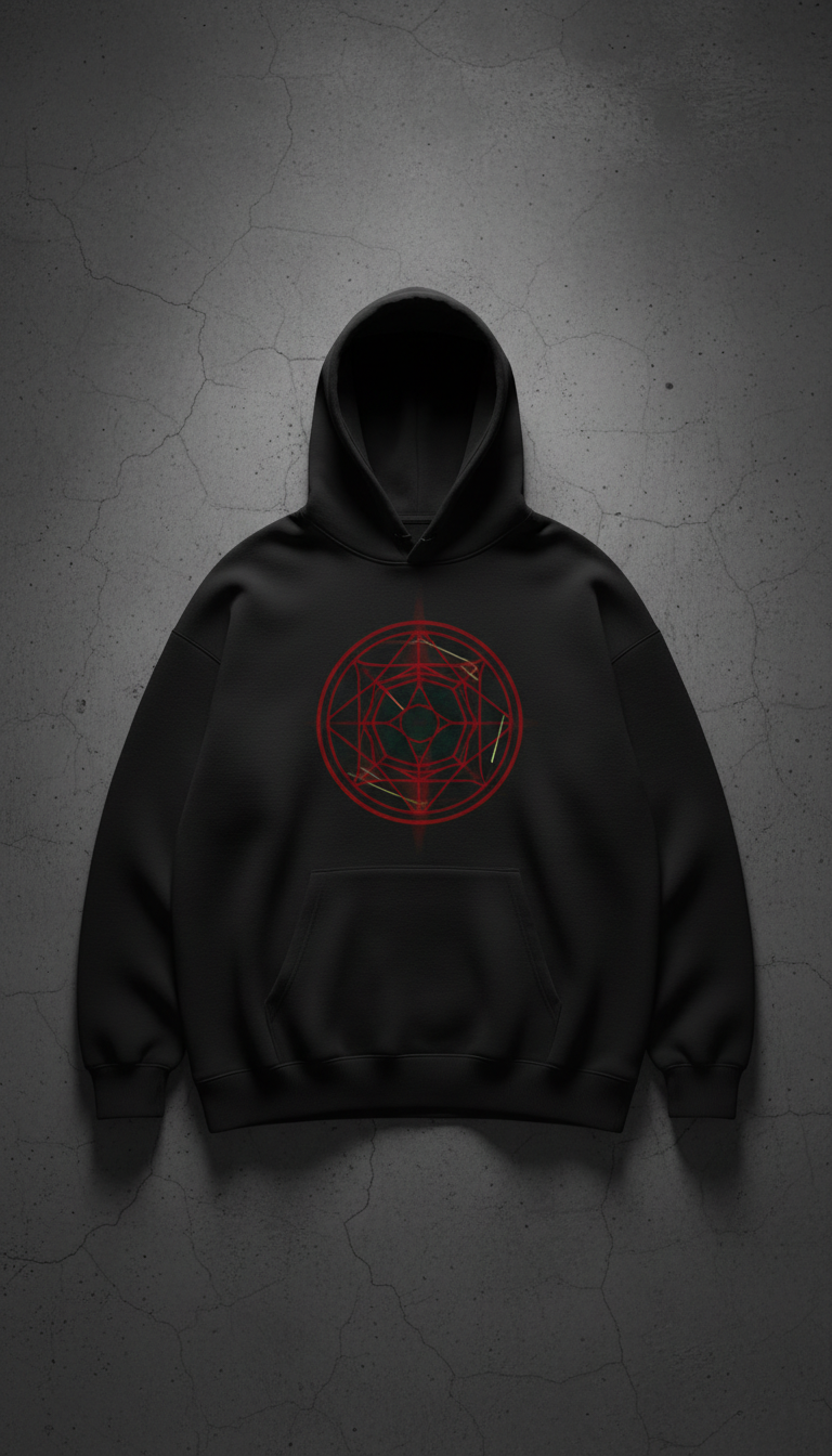sudadera oversized algodón negro logo rojo