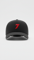 Gorra negra rígida detalle rojo logo minimalista