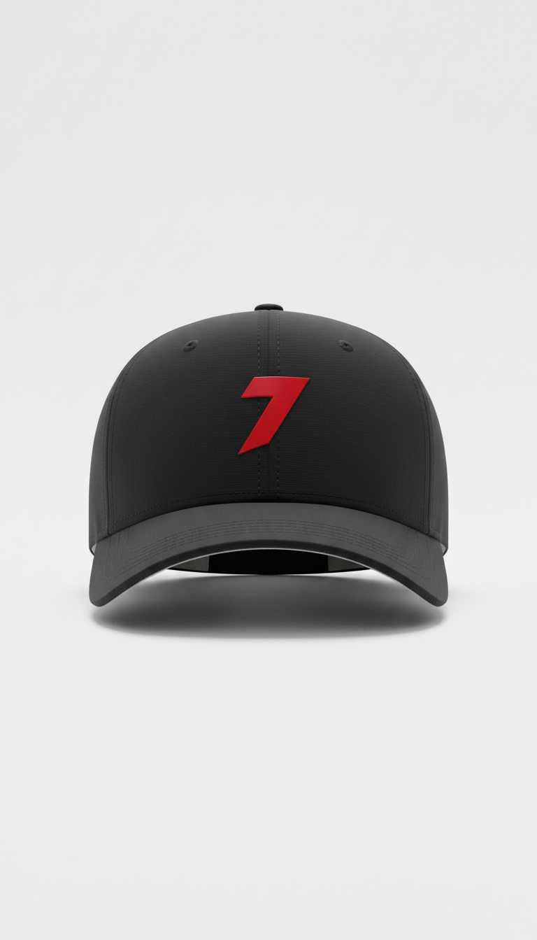 Gorra negra rígida detalle rojo logo minimalista