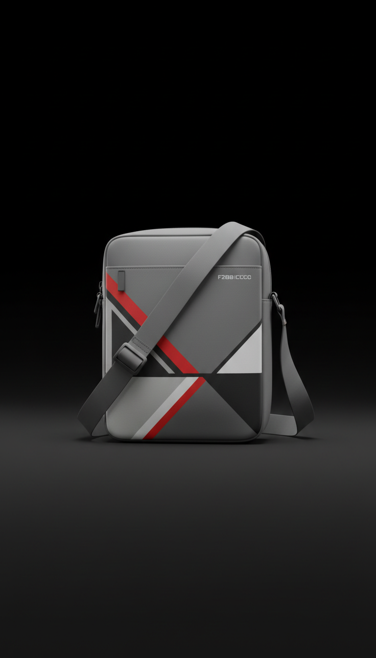Bolsa cruzada técnica gris acero gráfico geométrico